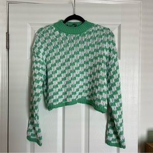 White & Green Checkered Sweater